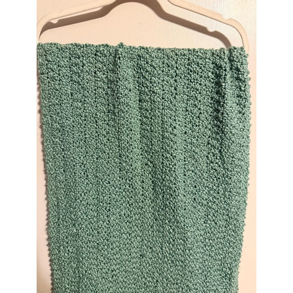 Sage Green Knit Throw Scarf Decorative Bed Runner Fringe Cottagecore Cozy Home